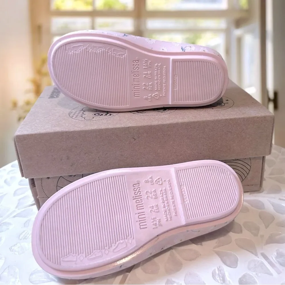 MINI MELISSA DORA Mary Jane Ballerina BABY PINK WHITE SHOES Toddler Size 8 EU 22